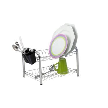 Imagem de Escorredor de Louça Duplo 12 Pratos Desmontável Porta Talher Plástico 