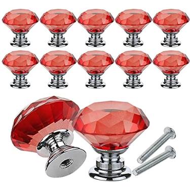 Imagem de TIECHUINIUB 12 peças puxadores de gaveta puxadores de armário de cristal em forma de diamante puxadores de vidro de cristal puxa 30 mm para cômoda e cozinha, guarda-roupa e armário puxador DIY -G