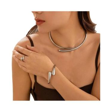 Imagem de Colar Choker Ajustável Feminino Com Pingente Gota D'água E Bracelete A