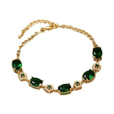 Imagem de Pulseira De Cristal Verde Com Strass E Corrente Dourada Para Mulheres,