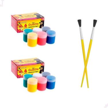 Imagem de Kit 2 Caixas Tinta Guache Pintura Artística Escolar + 2 Pincéis - DLI 