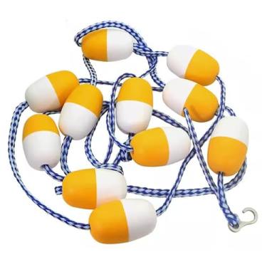 Imagem de Linha flutuante divisória de piscina de segurança - Cordas de limite de natação profissionais brancas e amarelas para extremidades profundas/rasas, kits de boia de piscina de quintal (tamanho: L7 m/7