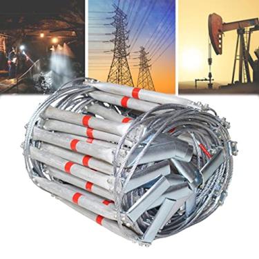 Imagem de Escada de escape de emergência portátil de 49 pés - Escada de corda de fio de liga de alumínio, resistente a chamas para operações de alta altitude, implantação rápida e fácil armazenamento