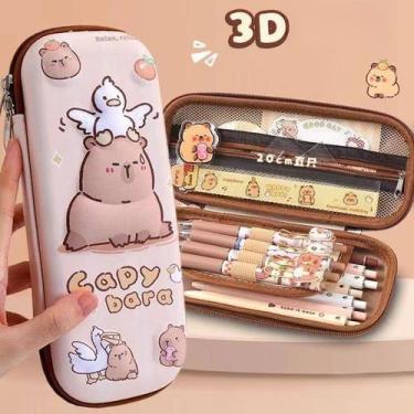 Imagem de Estojo Escolar Grande Rigido 3D Capivara Fofa Papelaria Fofa - ICE GO