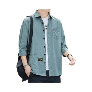 Imagem de Camisa Masculina De Verão De Manga Curta Em Cor Sólida Com Gola Alta E