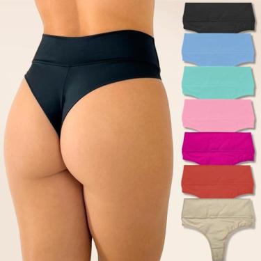 Imagem de Kit 5 Calcinhas Feminina Cintura Alta Fio Dental Não Marca Tamanho:P -