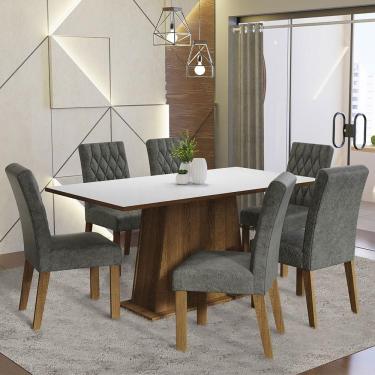 Imagem de Conjunto Sala De Jantar Mesa Tampo De Madeira 6 Cadeiras Rustic/branco/silver Britney Madesa
