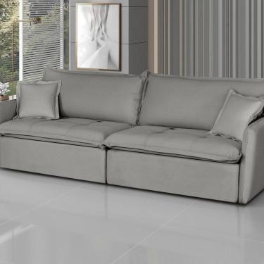 Imagem de Sofá Retrátil e Reclinável 200cm Veludo Milano Cinza