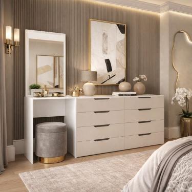 Imagem de Cômoda Penteadeira 8 Gavetas Madrid Creme/Branco