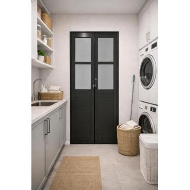 Imagem de Porta Camarão Lambril Alumínio Preto Com Vidro Boreal Lado Direito 210