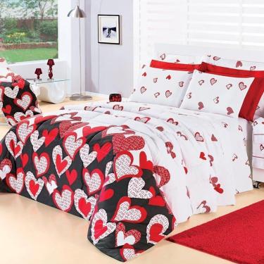 Imagem de Kit Edredom Desire Casal Queen 5 Peças Percal 200 Fios 100% Algodão - Estampa Love
