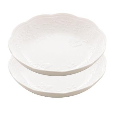 Imagem de Jogo 2 Prato Fundo Branco De Porcelana New Bone Butterfly Flower Flores 21cm Lyor