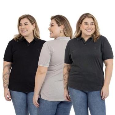 Imagem de Kit 3 Camisa Polo Feminina Plus Size Casual Dia a Dia-Feminino