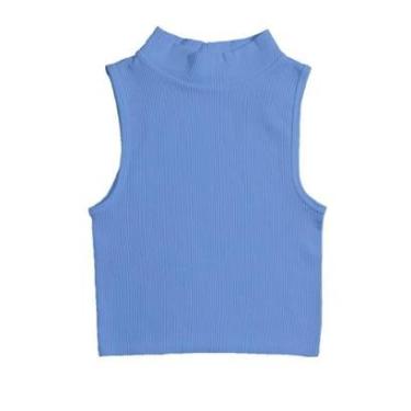 Imagem de Blusa Feminina Cropped Canelado Gola Alta Sem Manga Cavado Regata-Feminino