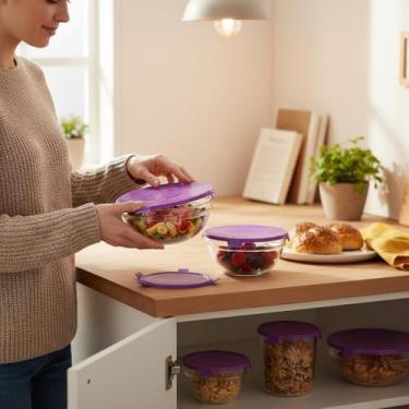 Imagem de Conjunto 5 Potes de Vidro Herméticos com Tampa Sortida Vedação Térmica