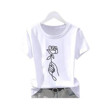 Imagem de Camiseta Casual Feminina Oversized Com Estampa Floral, Camisetas De Mo