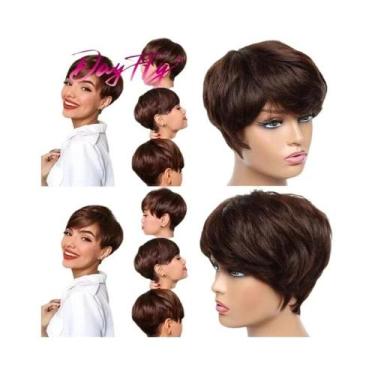 Imagem de Peruca Pixie Cinza Com Franja, Curta, Ombre, Ondulada Natural, Cabelo 
