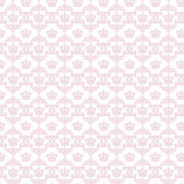 Imagem de Papel De Parede Branco Coroas Rosa Claro Quarto Bebê Adesivo