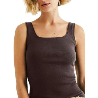 Imagem de Blusa Regata Hering 4ALF Feminina Decote Quadrado Canelada Algodão T. 