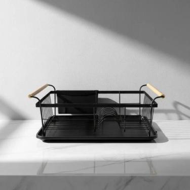 Imagem de Escorredor De Louças Inox Pratos Talheres Grande Bambu Premium Com Ban