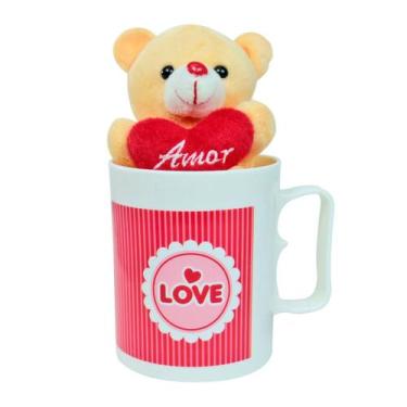 Imagem de Caneca de plástico com ursinho de poliester ventosa e chaveiro - Fizzy