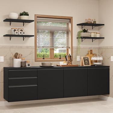 Imagem de Armário De Cozinha Completa 240 Cm Suspenso Preto Nice Madesa 10 Preto
