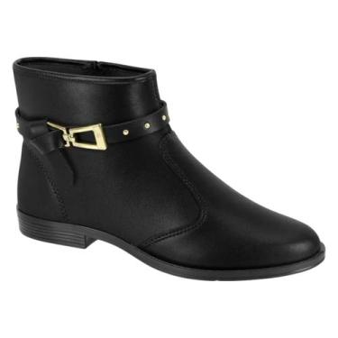 Imagem de Bota Moleca Feminina Cano Curto Fivela Dourada Zíper Conforto, Preto, 