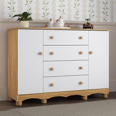 Imagem de Cômoda Infantil 125cm 2 Portas E 4 Gavetas Dengo Multimóveis Mp4440 Madeirado/branco Madeirado/branco