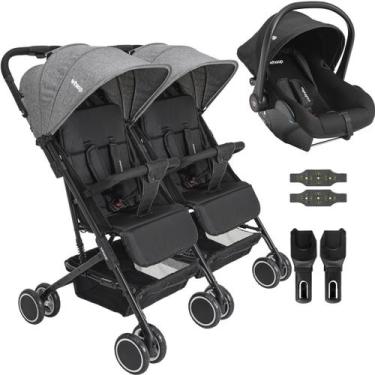 Imagem de Carrinho Kiddo para Gemeos Bebe Conforto Colinho Mascote Grafite