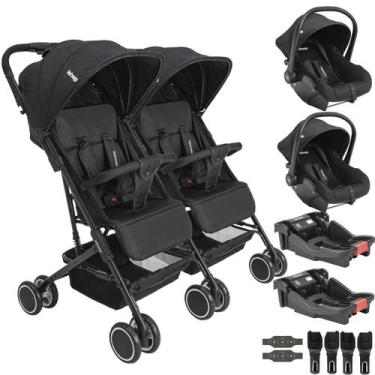 Imagem de Carrinho Kiddo Gemeos 2 Bebe Conforto Colinho 2 Base Mascote Preto