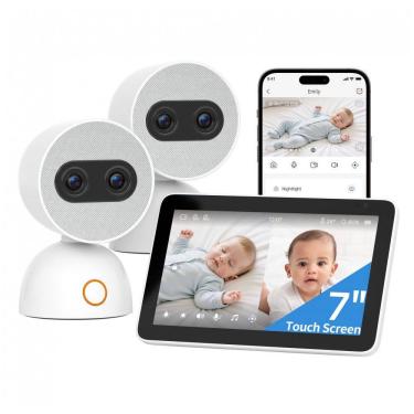 Imagem de Babá Eletrônica Tela Dividida Simsky 2 Câmeras 4MP Zoom 6x Tela UHD 7" YM300-2 Branco