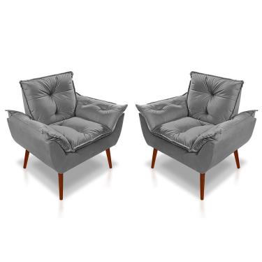Imagem de Kit 2 Poltronas Opala Luxo Suede Cinza Ki Barato Móveis