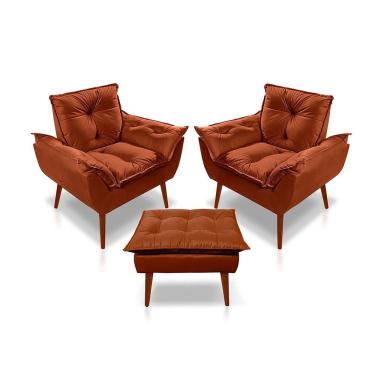 Imagem de Kit 2 Poltronas Opala Com Puff Opala Suede Terracota Com Apoio Para os Pés Sonho das Po...