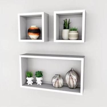 Imagem de Kit 3 Nicho MDF Branco Para Escritório , Sala Ou Quarto 20x20 , 50x25 
