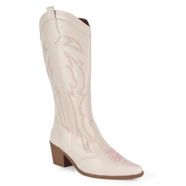 Imagem de Bota Western Feminina Cano Alto Bordada Texana Bico Fino Quadrado Coun