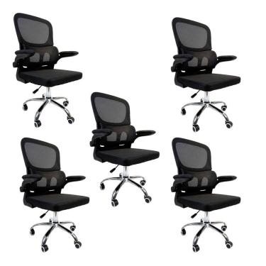 Imagem de Kit 5 Cadeiras de Escritório Diretor Oficial Atenas sem Apoio Preto