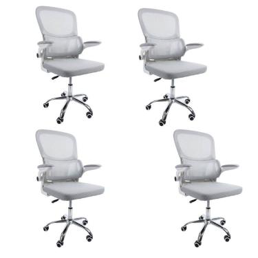 Imagem de Kit 4 Cadeiras de Escritório Diretor Oficial Atenas sem Apoio Cinza