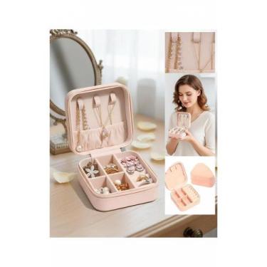 Imagem de Mini Porta Joias Viagem Couro Rosa Chic Estojo Portátil - Congratulati