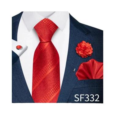 Imagem de Conjunto De Gravata Masculina Roxa Paisley Com Lenço De Bolso E Abotoa