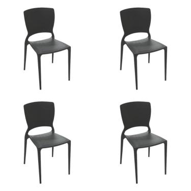 Imagem de Kit 4 Cadeiras Tramontina Sofia Encosto Fechado Preto em Polipropileno