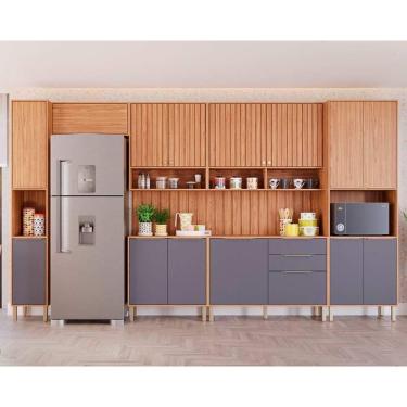 Imagem de Kit de Cozinha Completa Divina 15 Portas 2 Gavetas MDF com Tampo MDP Titânio 9 Módulos