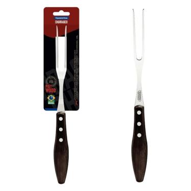 Imagem de Garfo Trinchante para Churrasco 21192190 para Cortar e Servir Carnes em Aço Inox com Cabo Polywood Resistente a Impactos