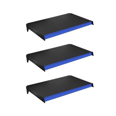 Imagem de Kit 3 Bandejas Prateleiras 40x73 P/gôndola New Plus Preta Porta Etiquetas Azul - SA Gôn...