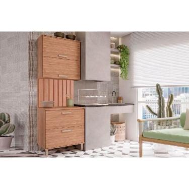Imagem de Cozinha Completa 3 Peças Bella 1 Aéreo 1 Balcão 1 Painel Ripado 80cm Freijó