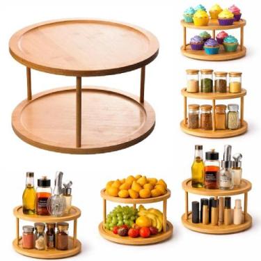 Imagem de Organizador giratorio bambu suporte duplo multiuso mesa porta temperos