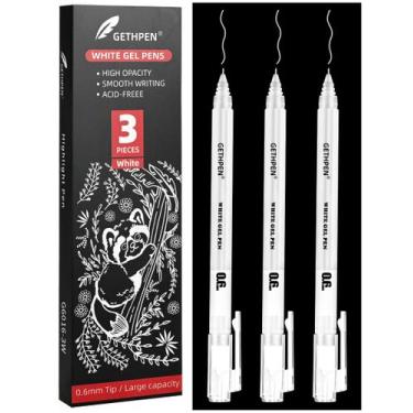 Imagem de Conjunto de Canetas Gel GETHPEN 0,6 mm Ponta Fina Branca 3 Unidades
