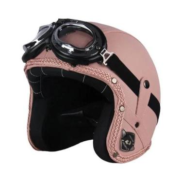 Imagem de Capacete Retrô Vintage De Couro PU Aberto 3/4 Para Motocicleta Chopper