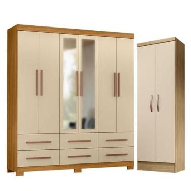 Imagem de Guarda Roupa Casal New Kansas com Espelho e Armário Multiuso New Egito