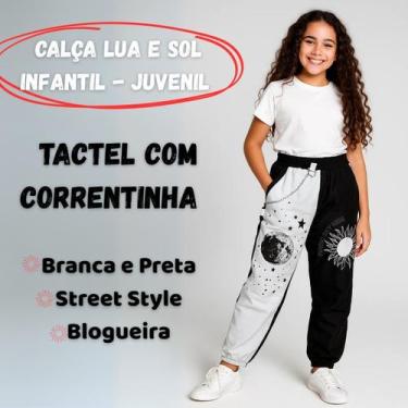 Imagem de Calça Jogger Juvenil Infantil Sol e Lua com Correntinha Branca e Preta