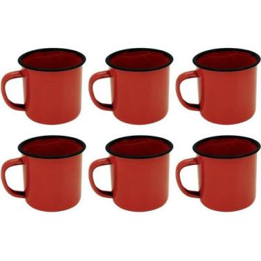 Imagem de Kit Ágata Esmaltada Com 6 Canecas 90ml Cor Vermelha - Yazi